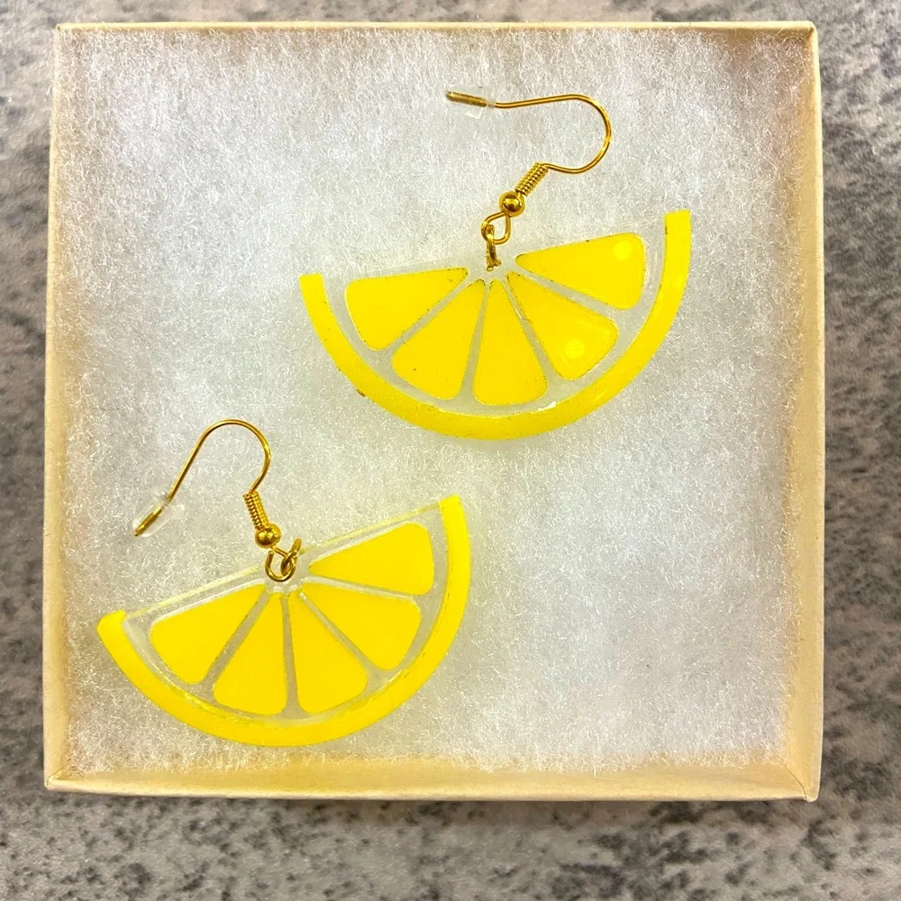 Acrylic Laser Cut Lemon Earrings - Picture 1 of 1